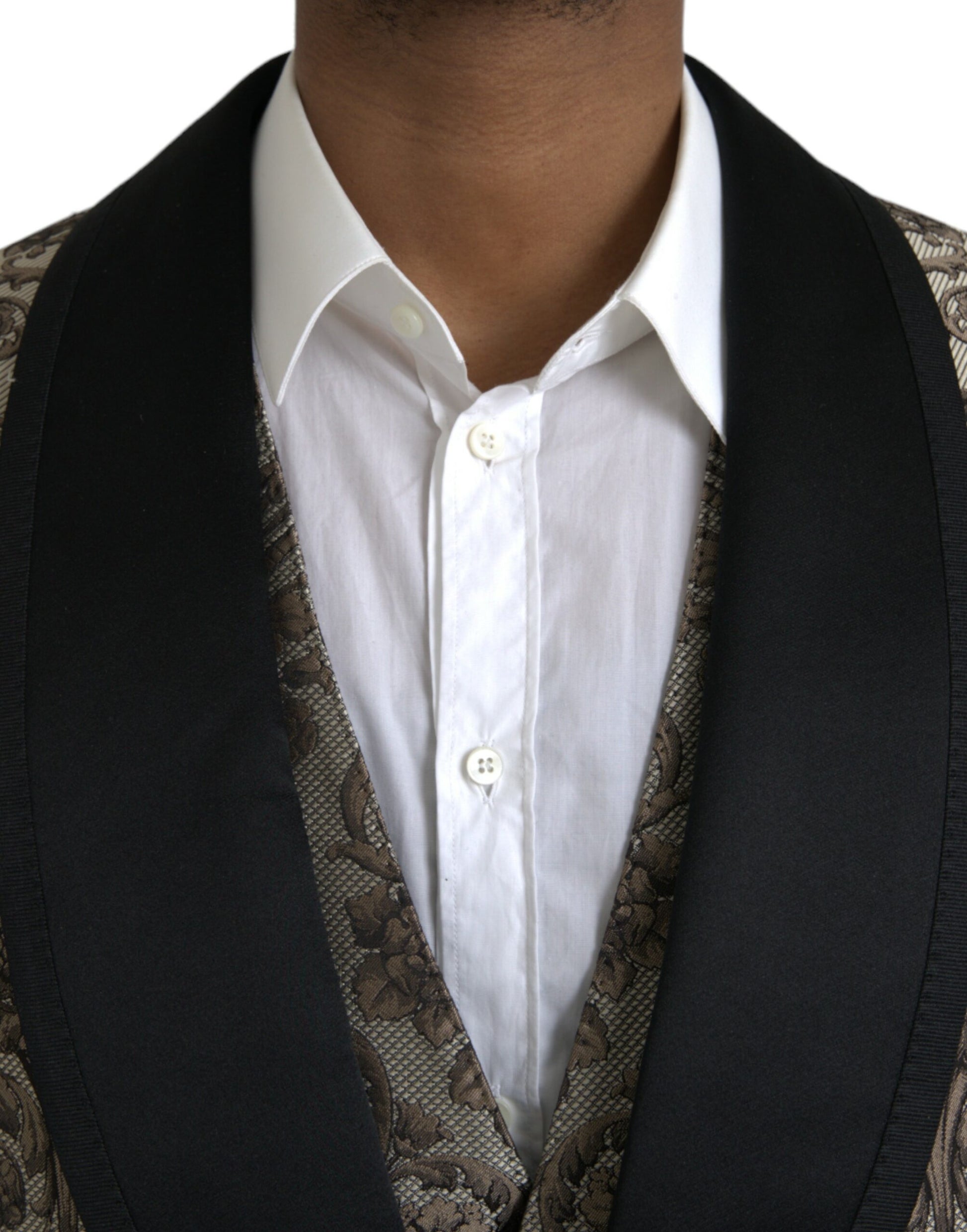 Traje formal de tres piezas en jacquard con estampado floral marrón de Dolce &amp; Gabbana