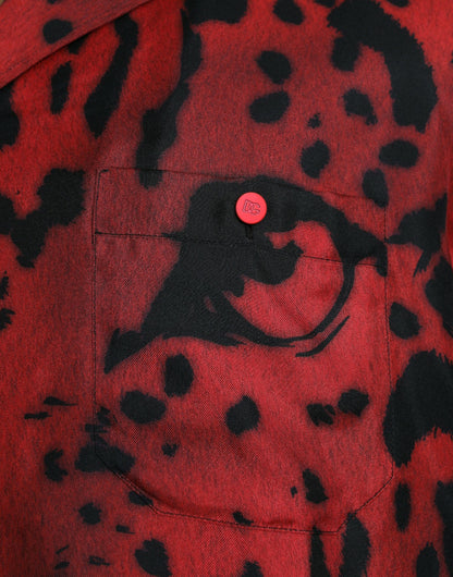 Camisa informal con botones de seda y estampado de leopardo rojo de Dolce &amp; Gabbana