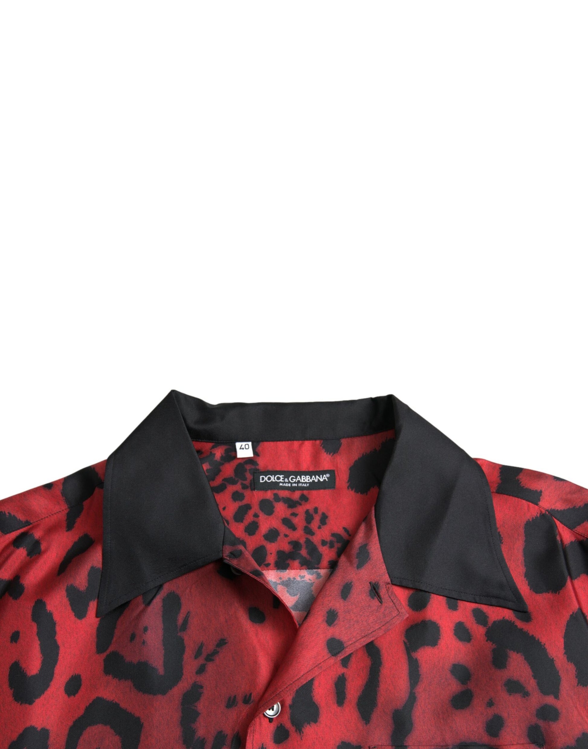 Camisa informal con botones de seda y estampado de leopardo rojo de Dolce &amp; Gabbana