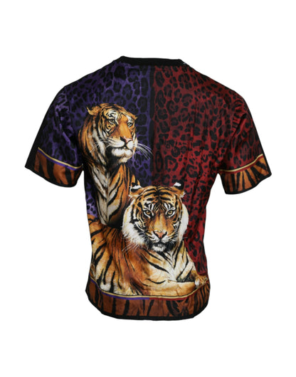 Camiseta de manga corta de algodón con estampado de tigre multicolor de Dolce &amp; Gabbana