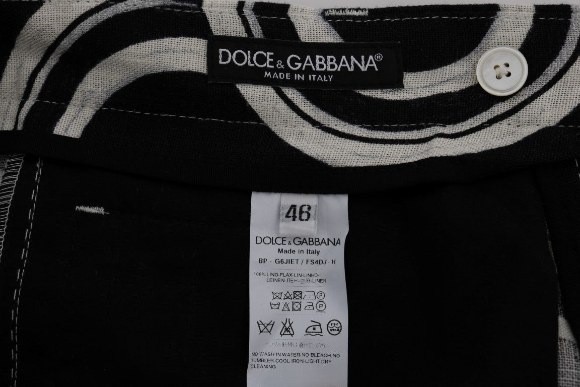 Pantalones cortos elegantes de lino con estampado en blanco y negro de Dolce &amp; Gabbana