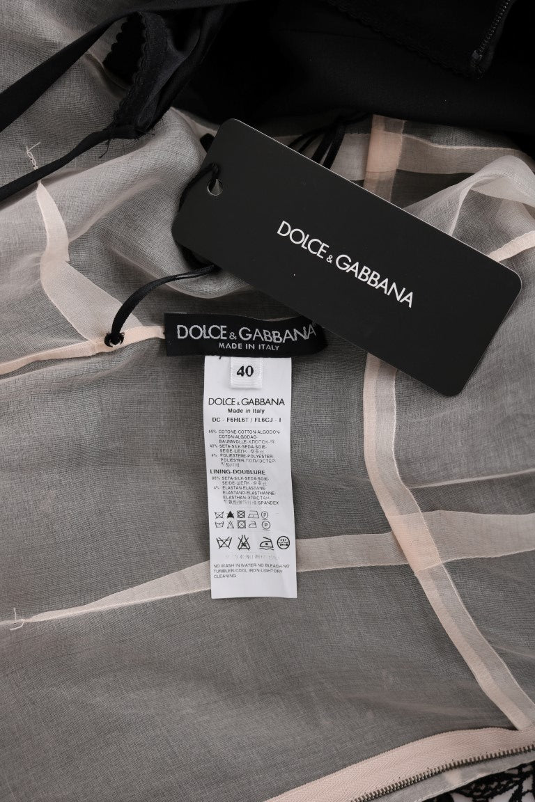 Vestido largo elegante negro con apliques florales de Dolce &amp; Gabbana