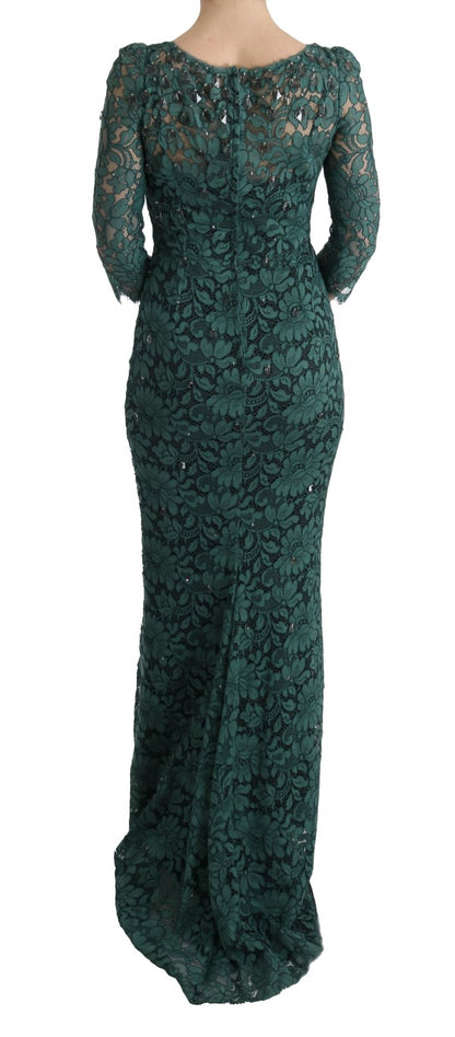 Dolce & Gabbana Elegant Green Crystal Embellished Sheath Dress