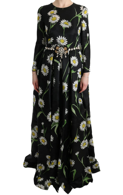 Elegante vestido largo con cristales y estampado de girasoles de Dolce &amp; Gabbana