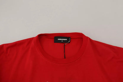 Camiseta de manga corta con cuello redondo y estampado rojo de algodón de Dsquared²