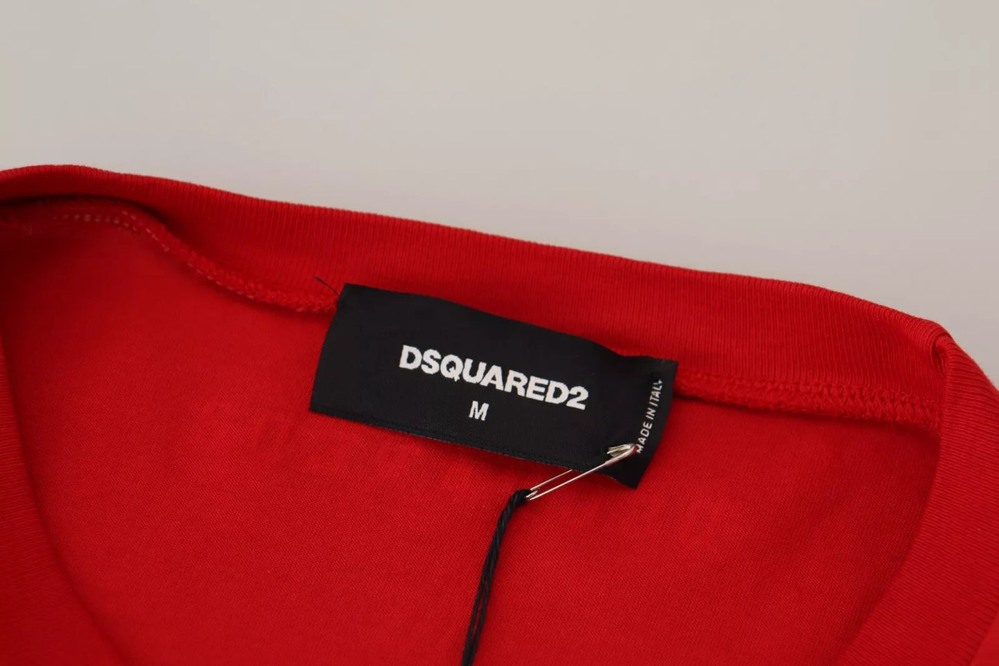 Camiseta de manga corta con cuello redondo y estampado rojo de algodón de Dsquared²