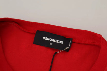 Camiseta de manga corta con cuello redondo y estampado rojo de algodón de Dsquared²