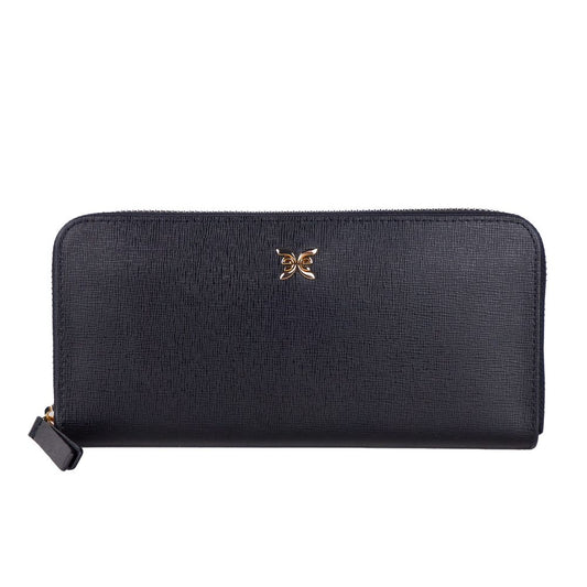 Elegante cartera de cuero con cremallera en negro clásico