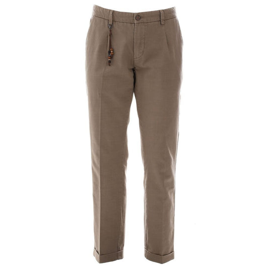 Yes Zee Chic Cotton Chino Trousers in Earthy Brown