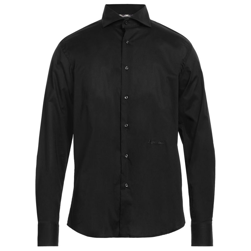 Camisa elegante de algodón negra con logotipo bordado de Aquascutum