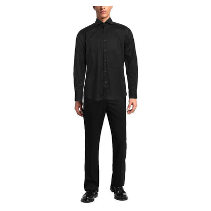 Camisa elegante de algodón negra con logotipo bordado de Aquascutum