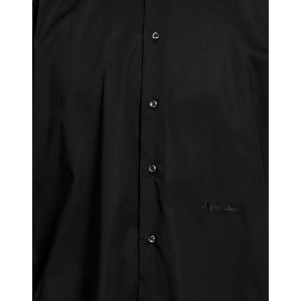 Camisa elegante de algodón negra con logotipo bordado de Aquascutum