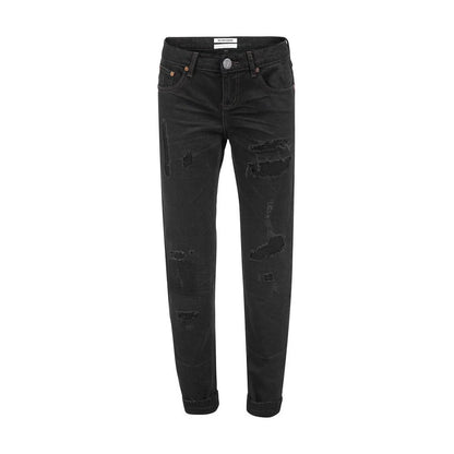 Jeans negros desgastados con parches y diseño chic de One Teaspoon