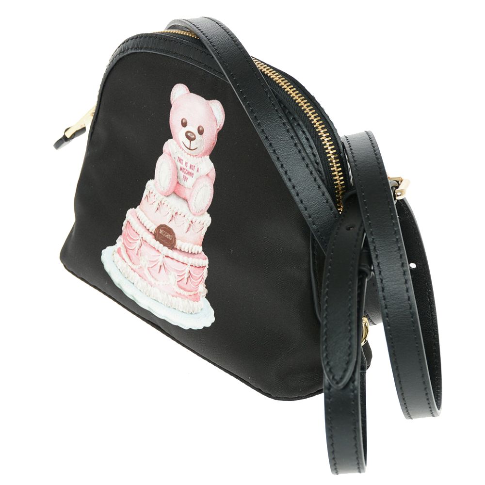 Elegante bolso de mano con estampado de osito de peluche y correa de piel de becerro
