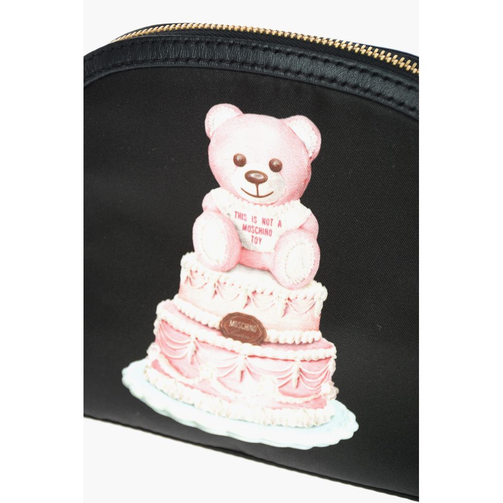 Elegante bolso de mano con estampado de osito de peluche y correa de piel de becerro