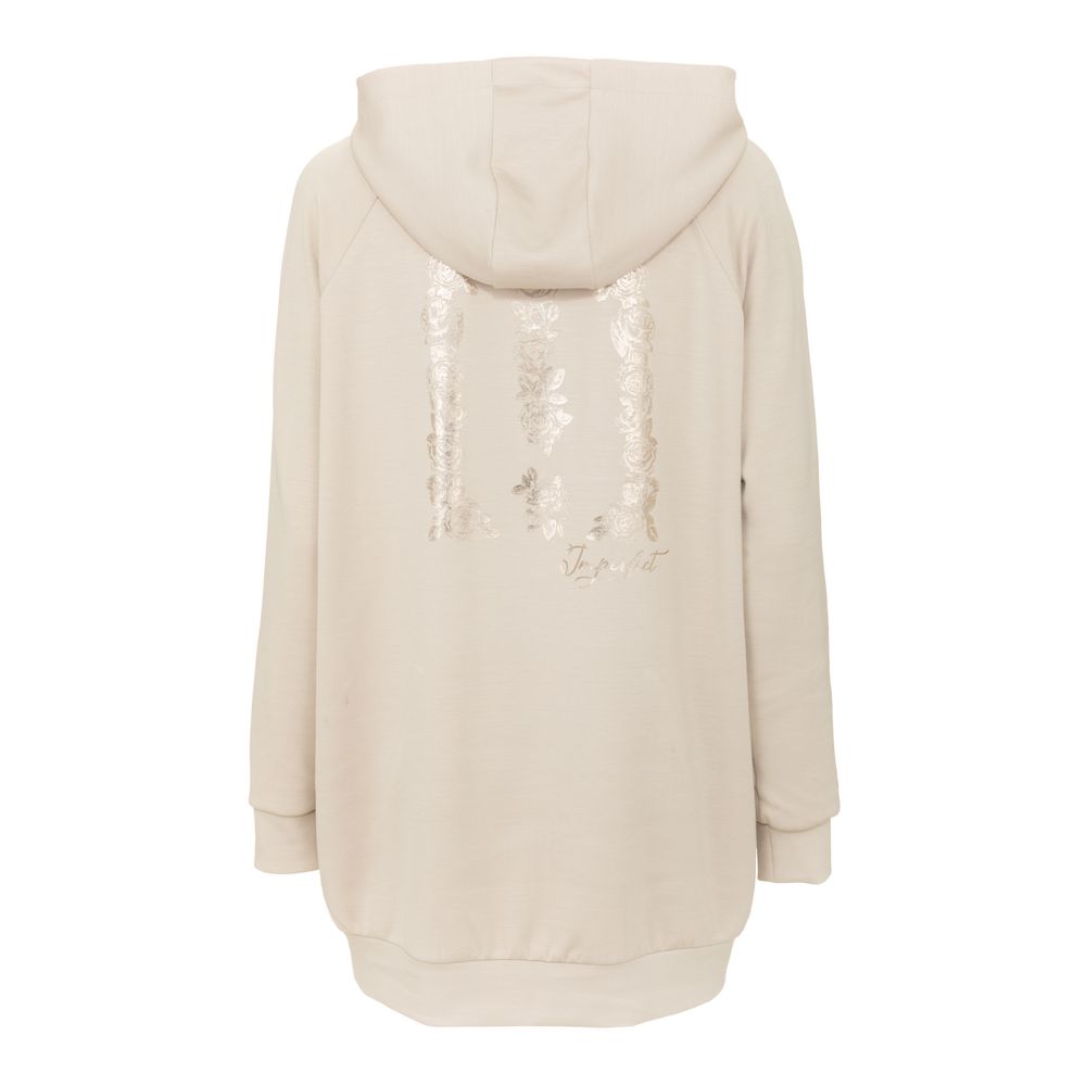 Sudadera con capucha beige con estampado floral imperfecto en la espalda para mujer