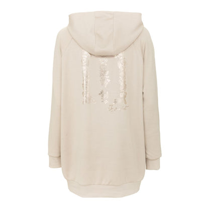 Sudadera con capucha beige con estampado floral imperfecto en la espalda para mujer