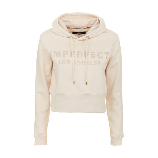 Sudadera con capucha con logotipo de diamantes de imitación en beige imperfecto