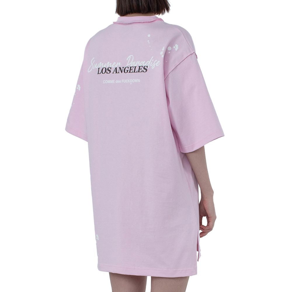 Vestido elegante estilo camiseta de algodón rosa con estampado exclusivo de Comme Des Fuckdown