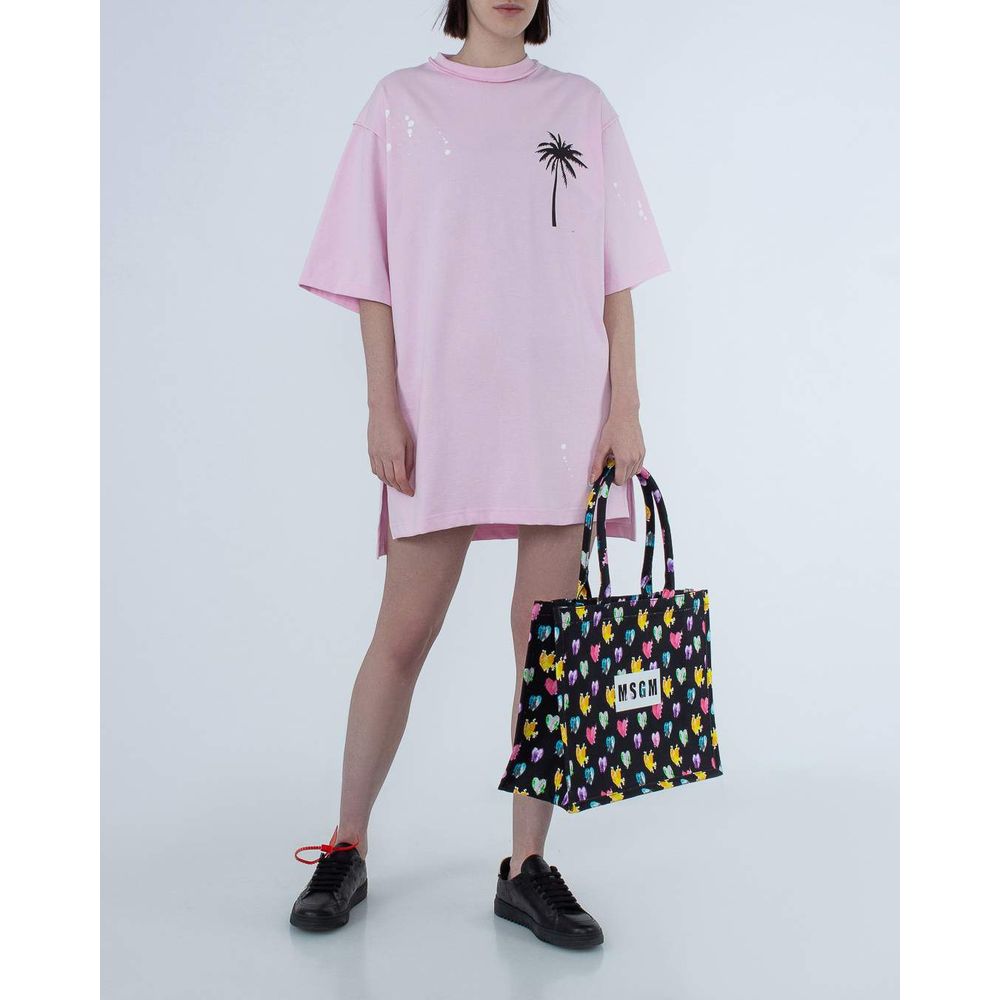 Vestido elegante estilo camiseta de algodón rosa con estampado exclusivo de Comme Des Fuckdown