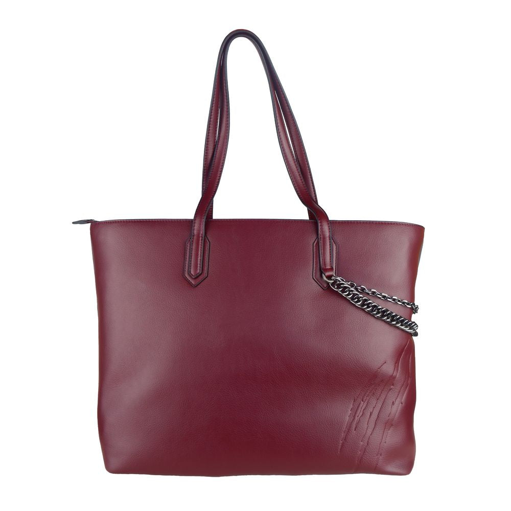 Bolso shopper elegante de cuero ecológico color burdeos con detalle de cadena de Plein Sport