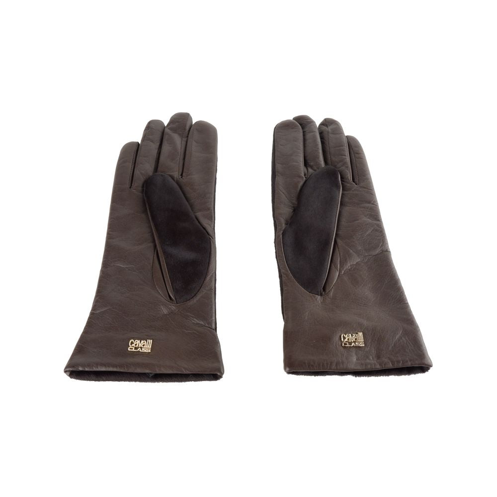 Guantes elegantes de color marrón oscuro para damas de la marca Cavalli Class