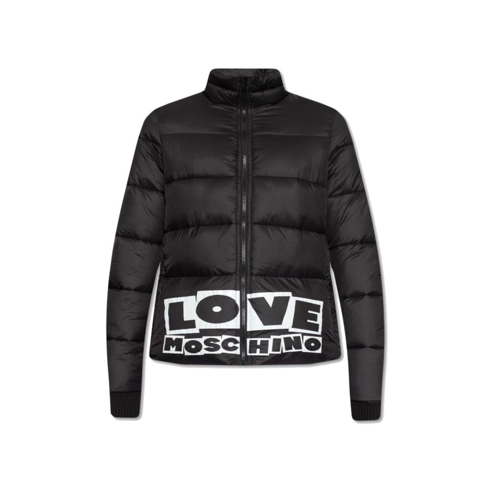 Chaqueta de plumón de nailon elegante con logotipo llamativo de Love Moschino