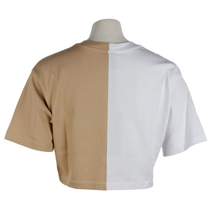 Camiseta beige con logo de alta costura y estampado de dos tonos de Comme Des Fuckdown