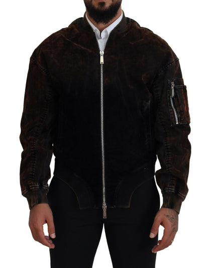 Chaqueta bomber de algodón marrón con bolsillos y cremallera en las mangas de Dsquared²