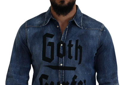 Camisa vaquera con estampado de surfista gótico lavado azul para hombre de Dsquared²