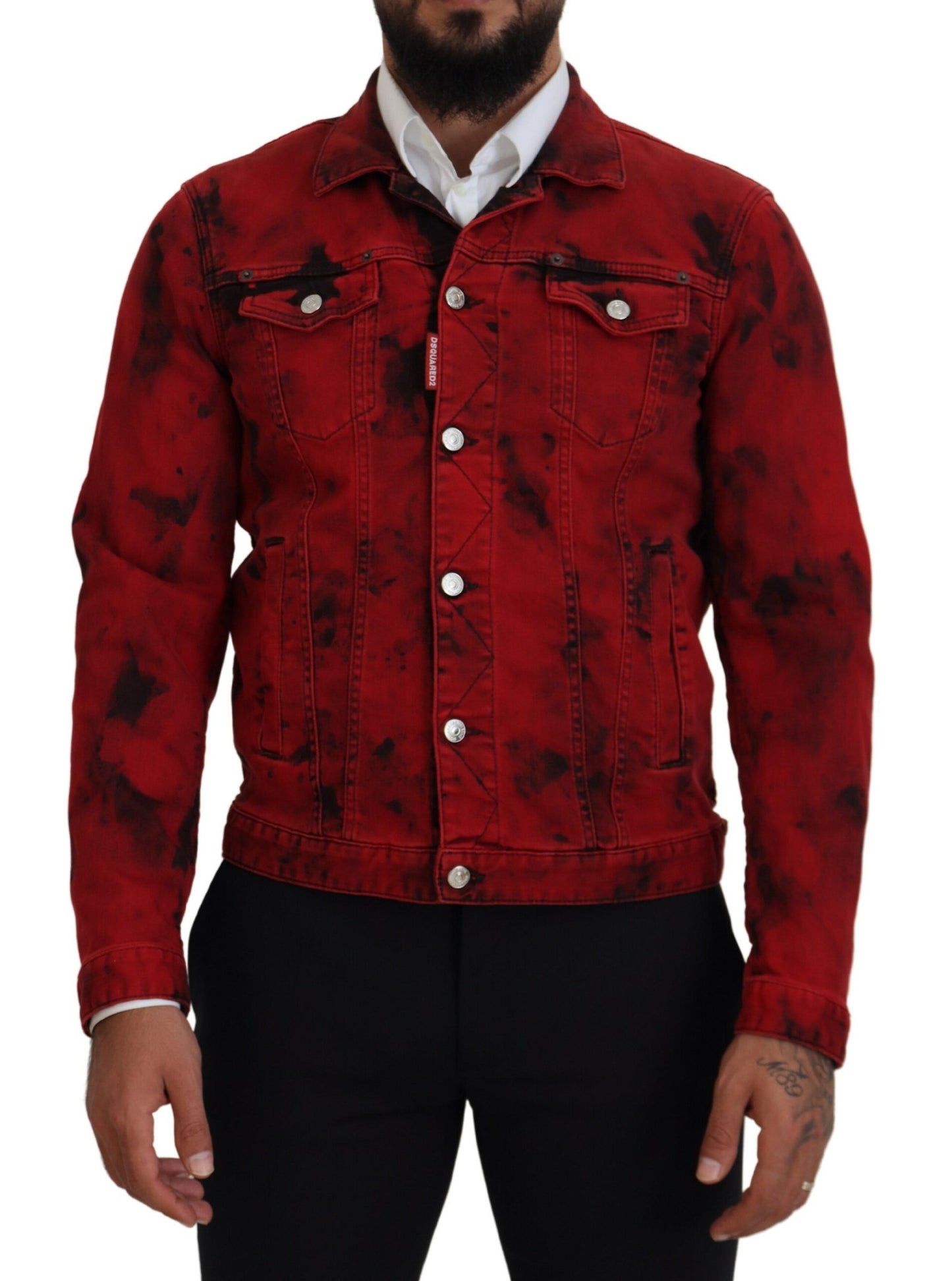 Chaqueta vaquera con cuello teñido anudado en rojo y negro para hombre de Dsquared²