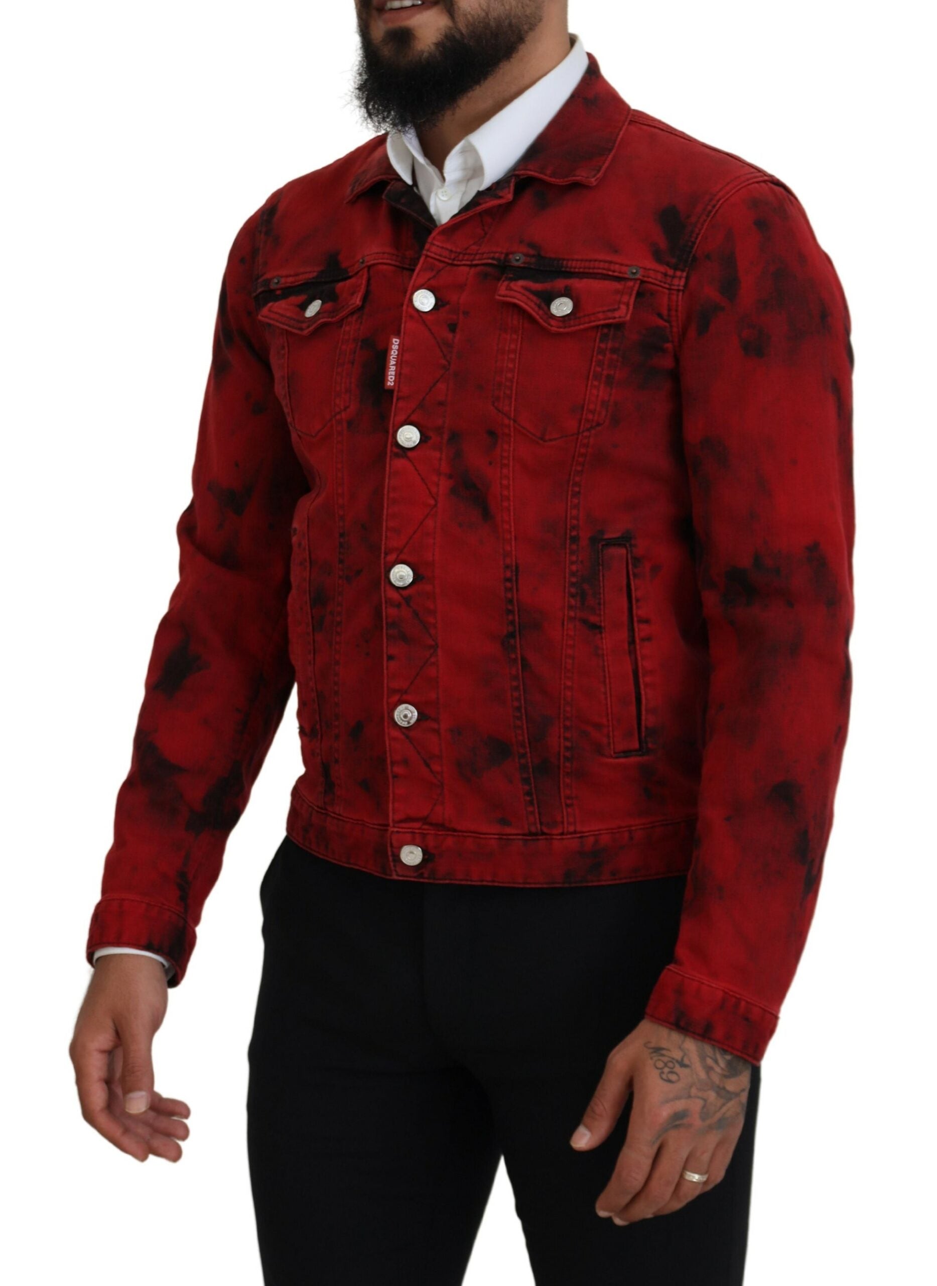 Chaqueta vaquera con cuello teñido anudado en rojo y negro para hombre de Dsquared²