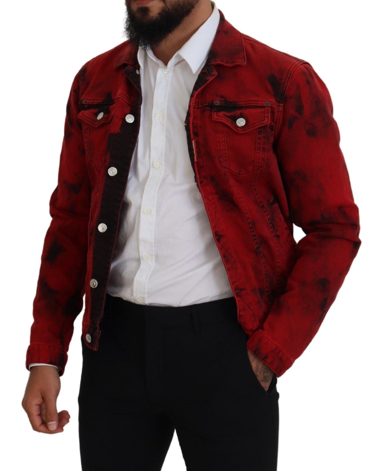 Chaqueta vaquera con cuello teñido anudado en rojo y negro para hombre de Dsquared²