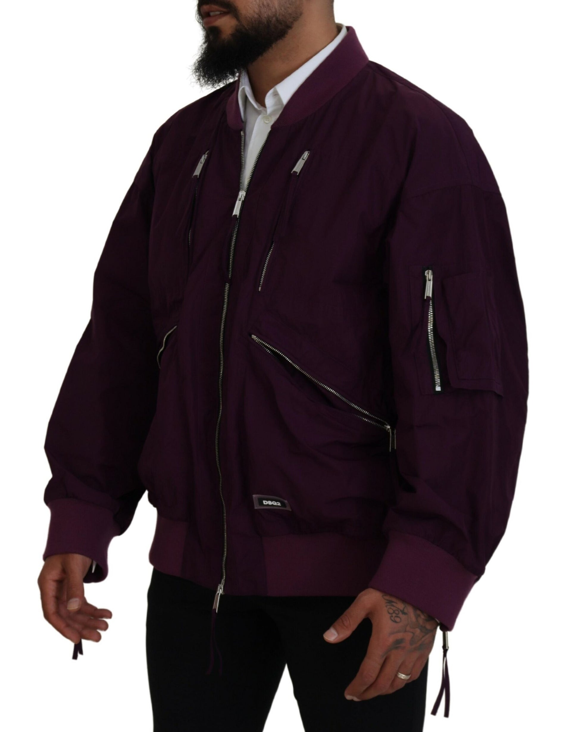 Chaqueta bomber de poliéster con cremallera completa en color morado de Dsquared²