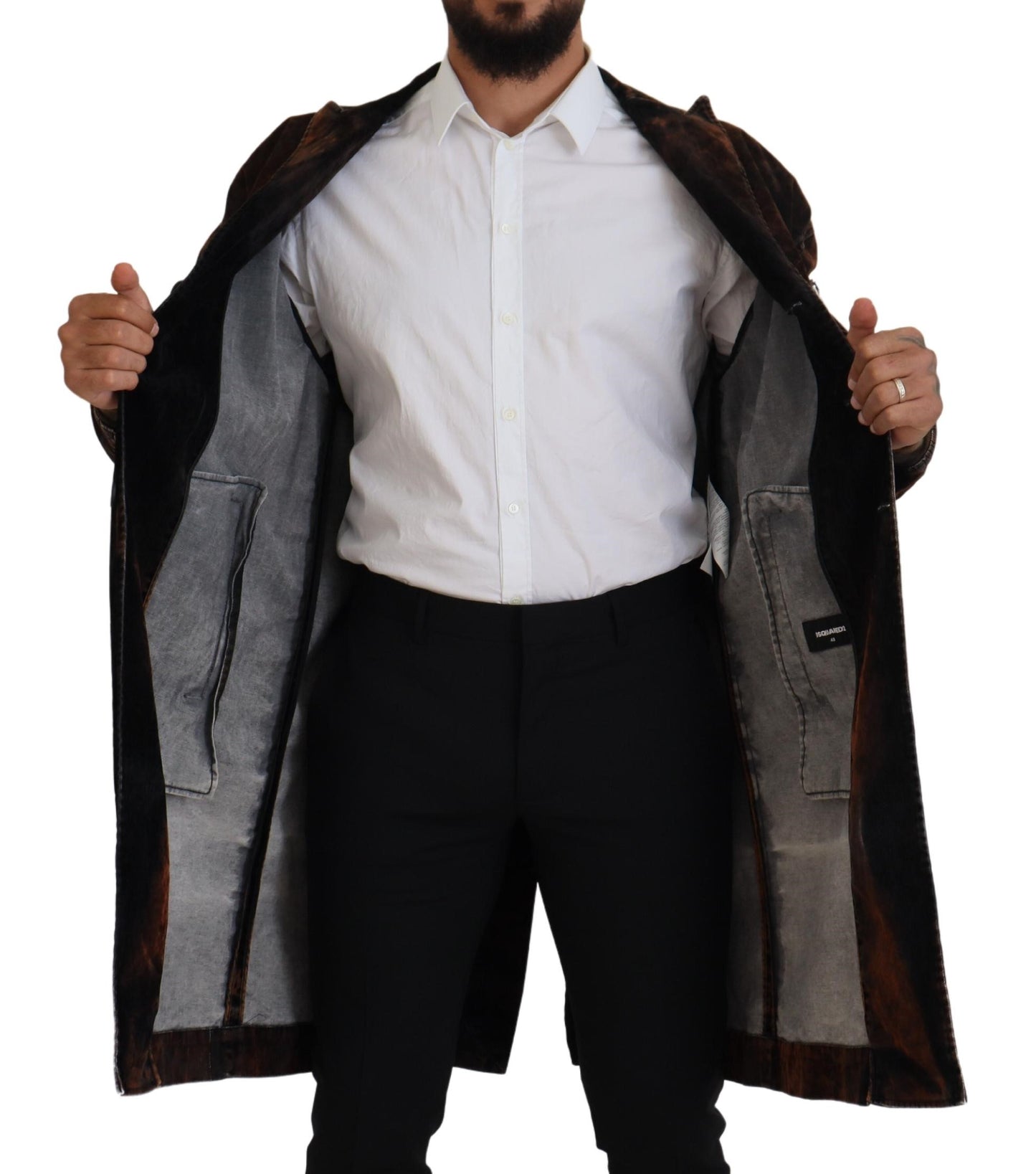 Chaqueta larga de algodón con botones en marrón para hombre de Dsquared²