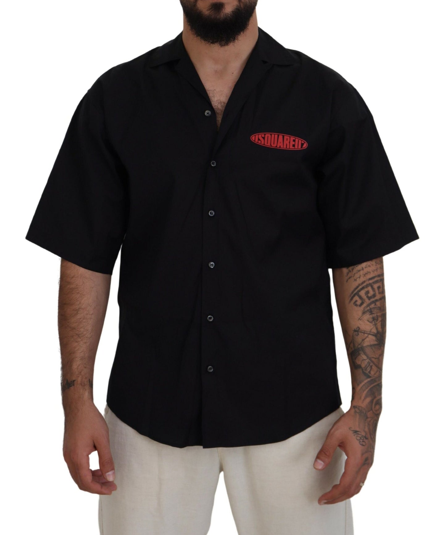 Camisa de manga corta con cuello de algodón negro y estampado del logotipo de Dsquared²