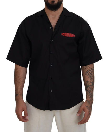 Camisa de manga corta con cuello de algodón negro y estampado del logotipo de Dsquared²