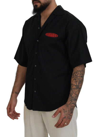 Camisa de manga corta con cuello de algodón negro y estampado del logotipo de Dsquared²