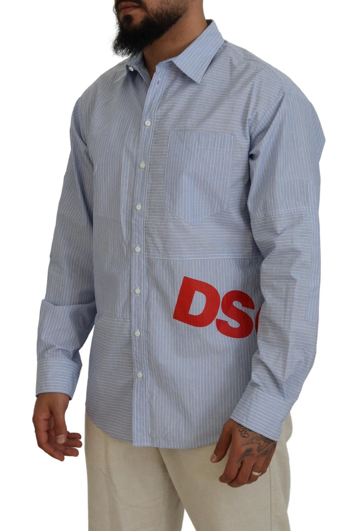 Camisa formal de manga larga con estampado de logotipo y rayas azules de Dsquared²