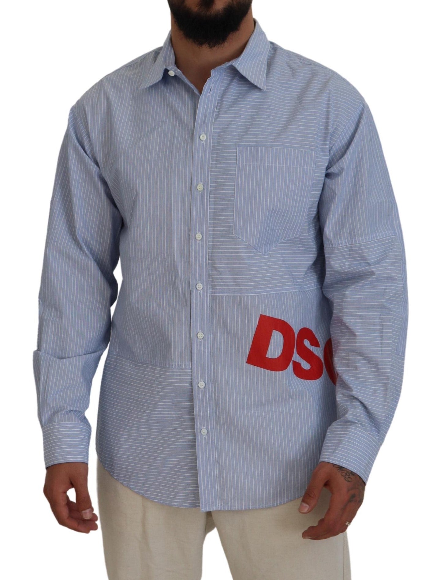 Camisa formal de manga larga con estampado de logotipo y rayas azules de Dsquared²