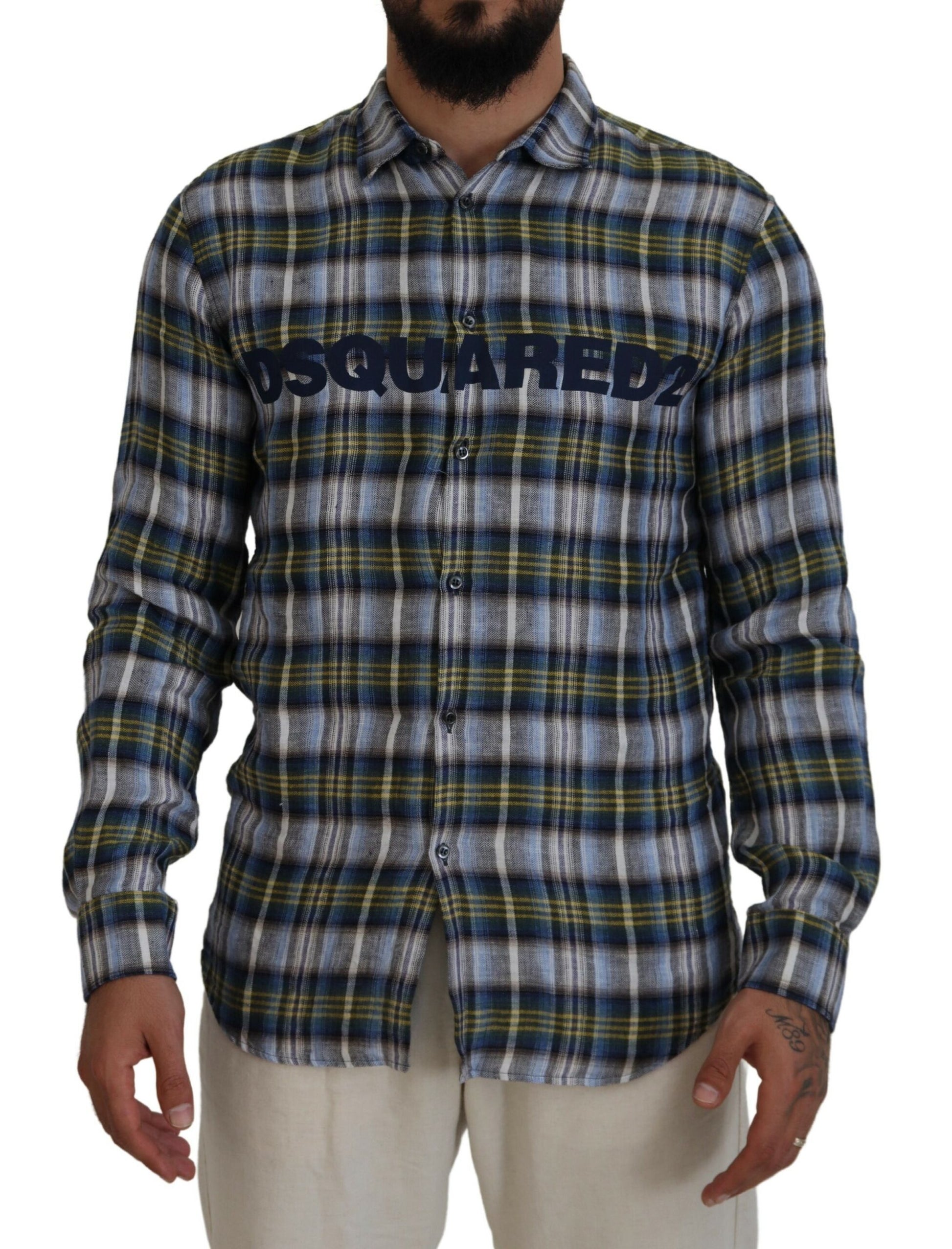 Camisa casual de manga larga para hombre con cuadros multicolor de Dsquared²