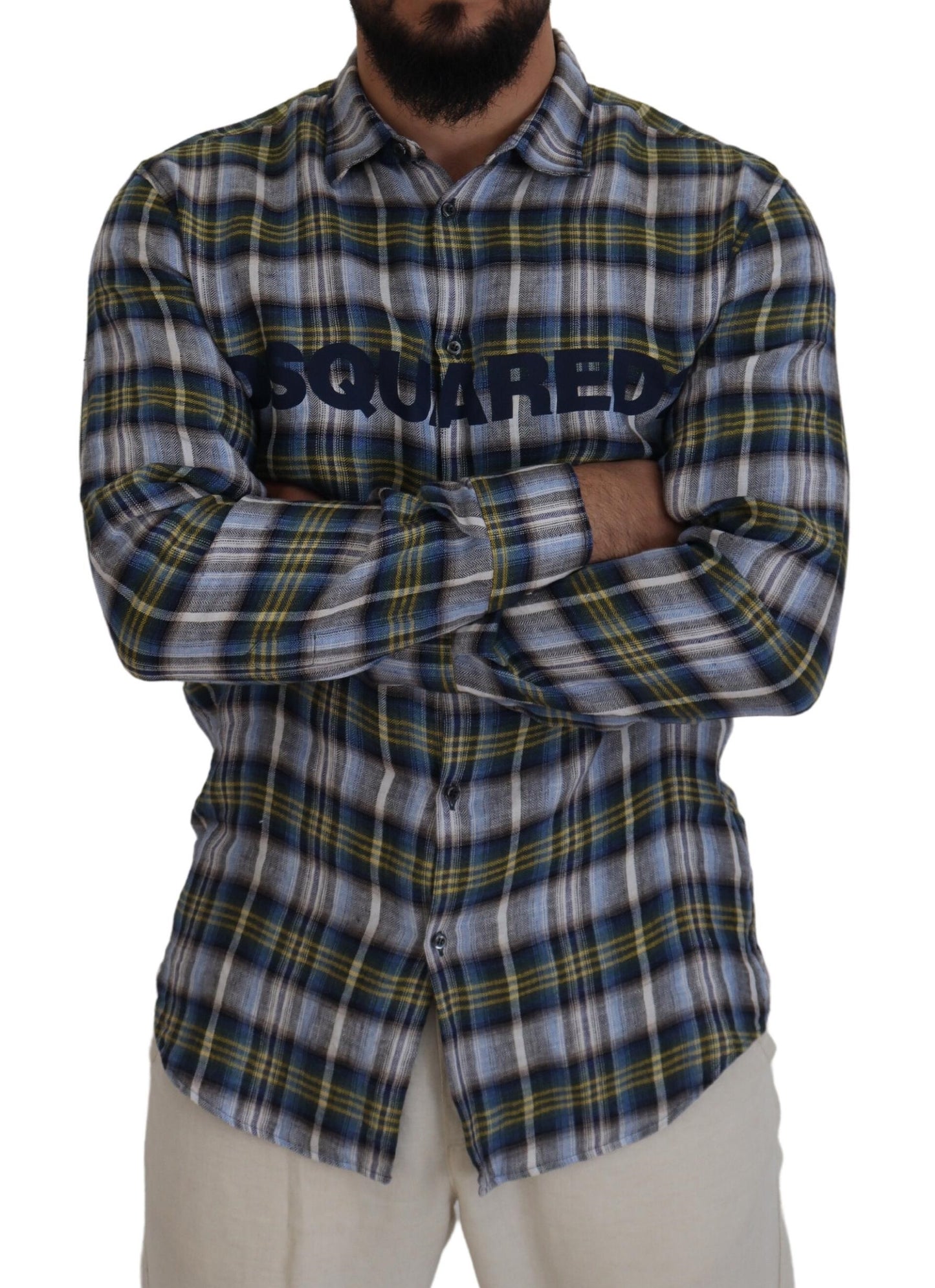 Camisa casual de manga larga para hombre con cuadros multicolor de Dsquared²