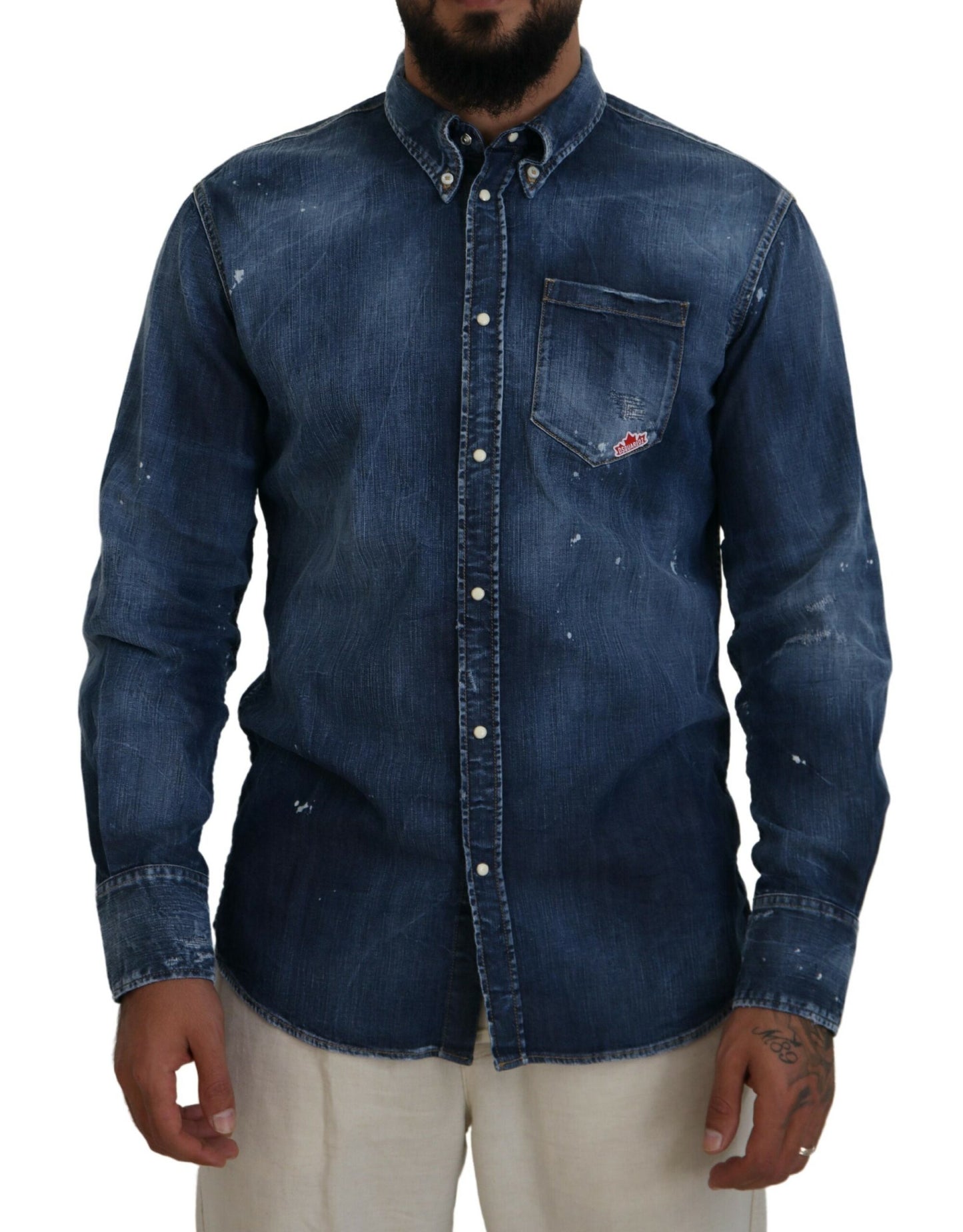 Camisa informal de manga larga con cuello lavado azul para hombre de Dsquared²