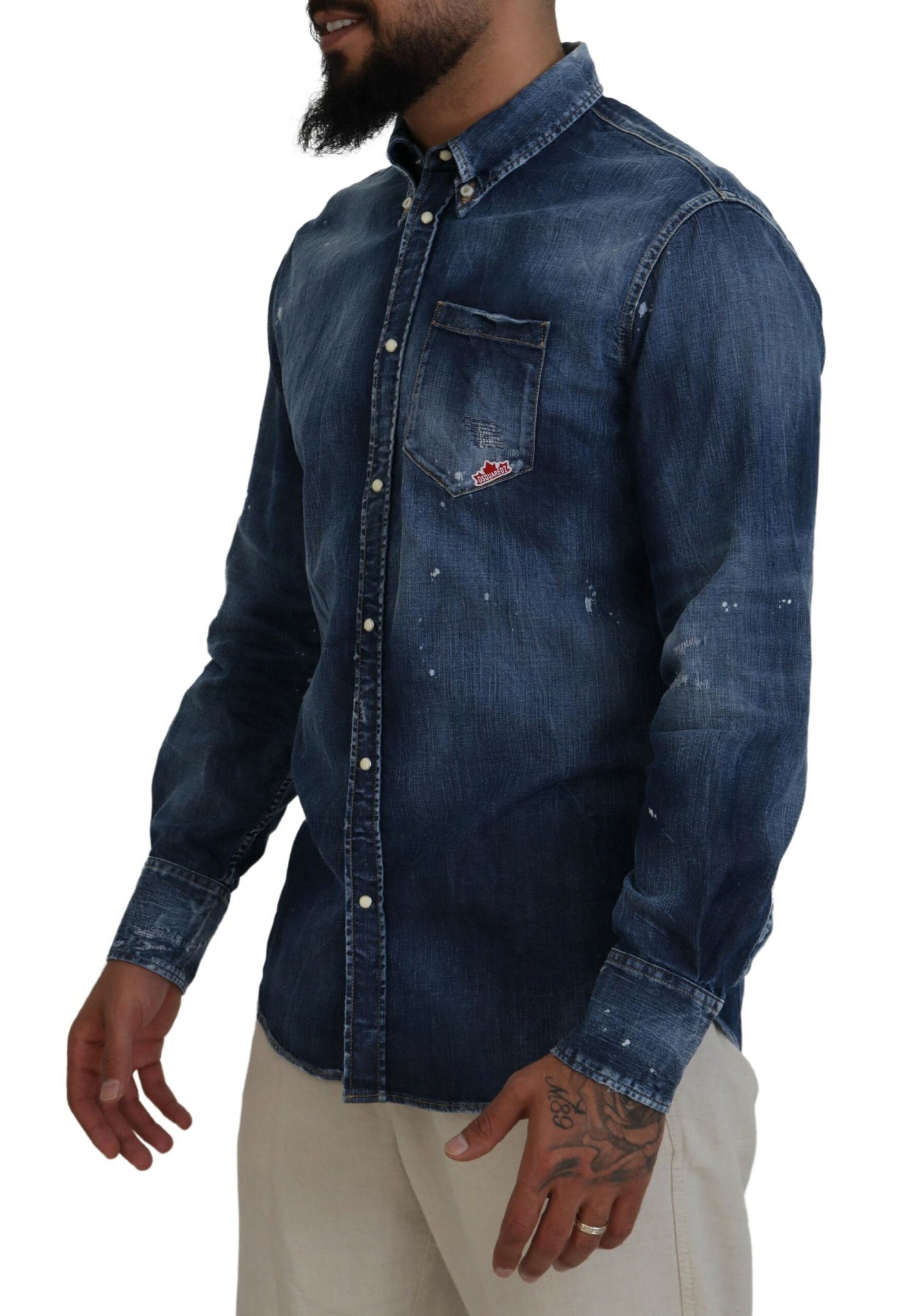 Camisa informal de manga larga con cuello lavado azul para hombre de Dsquared²