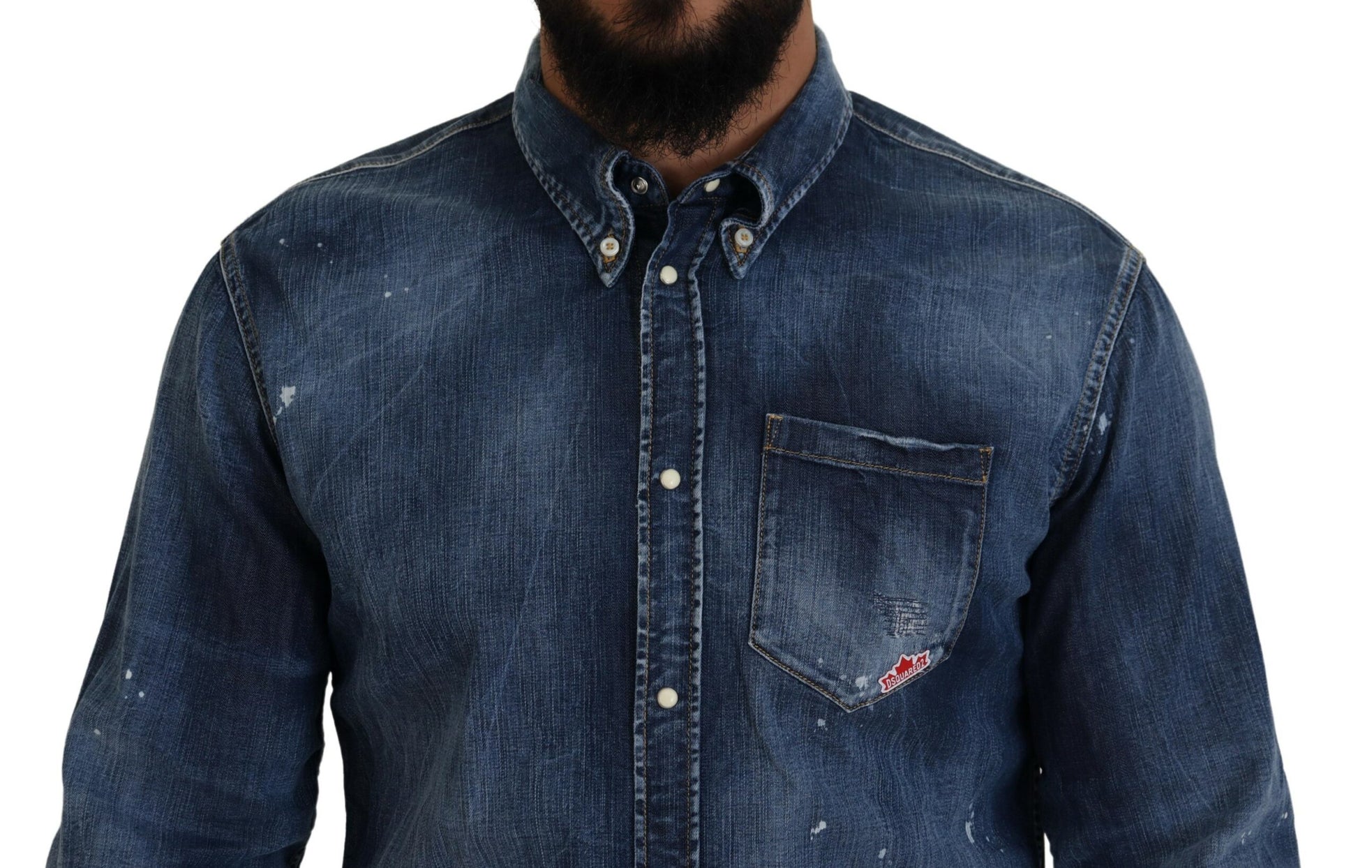 Camisa informal de manga larga con cuello lavado azul para hombre de Dsquared²