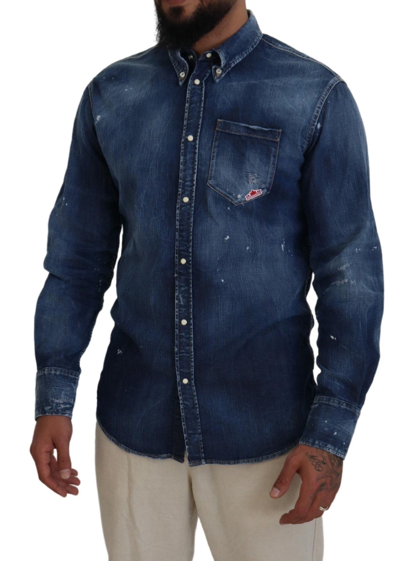 Camisa informal de manga larga con cuello lavado azul para hombre de Dsquared²