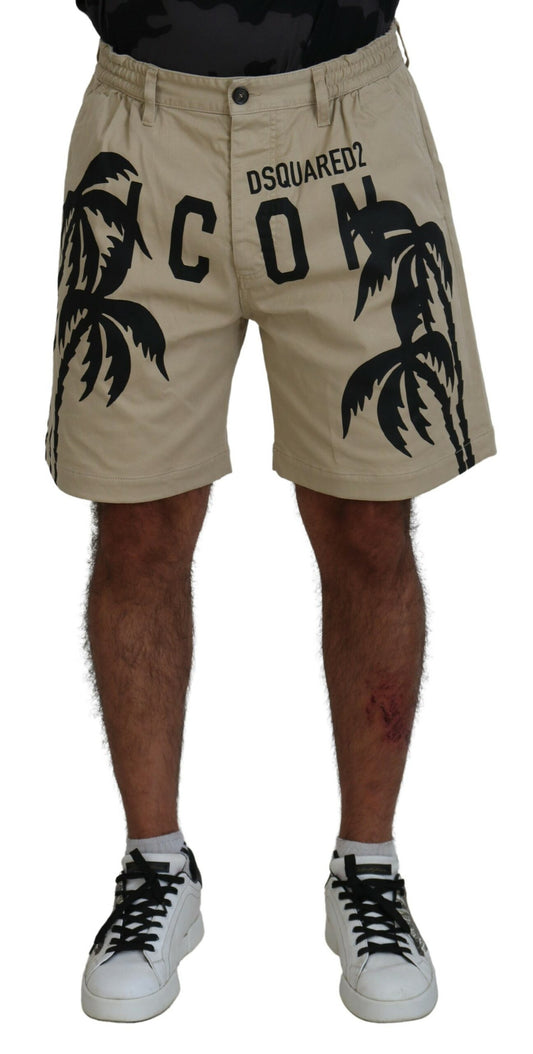 Shorts por encima de la rodilla con estampado de logotipo en algodón beige de Dsquared²