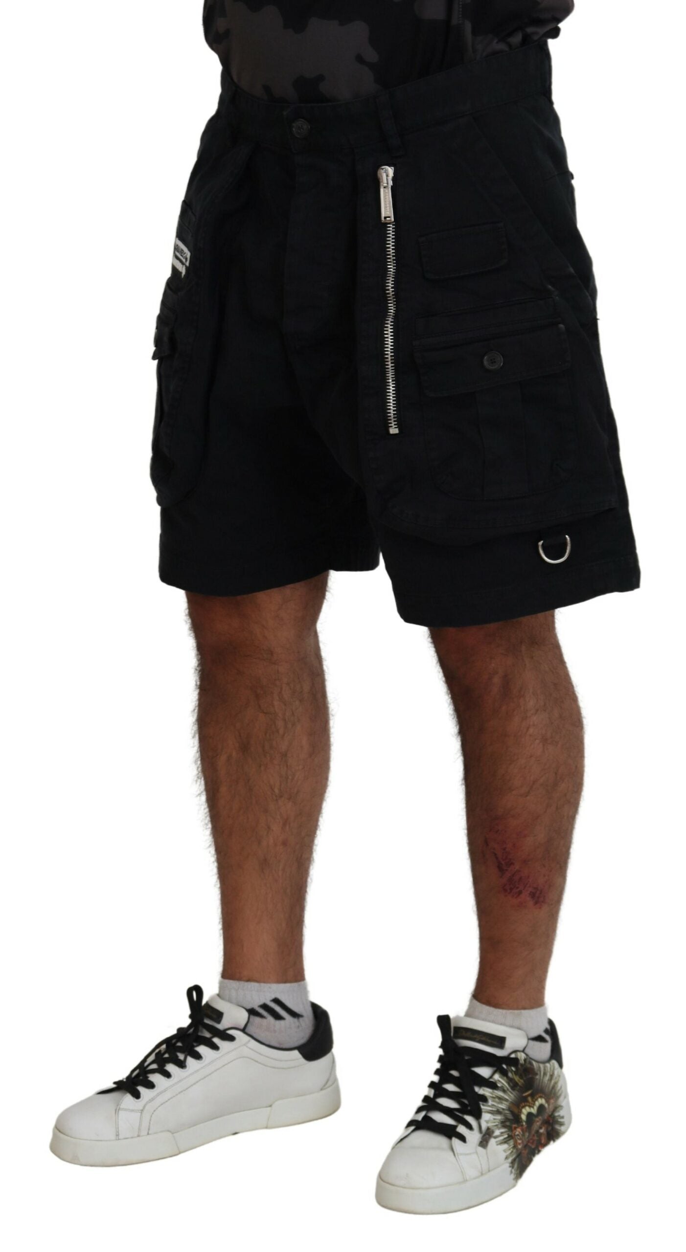 Dsquared² Black Cotton Cargo Boxer Above Knee Shorts