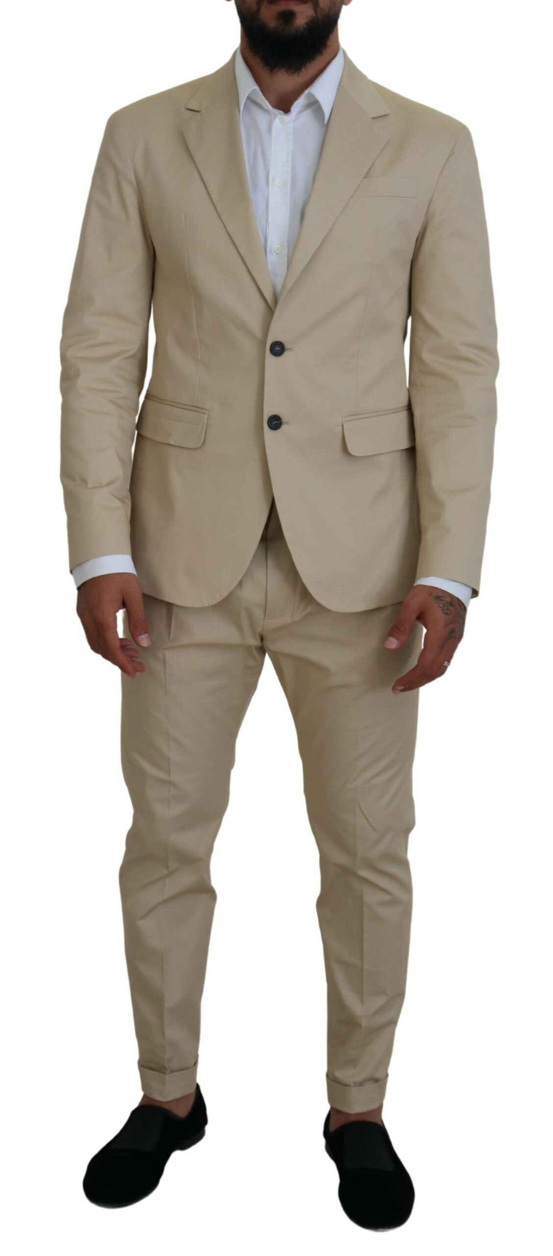 Traje CIPRO de dos piezas de algodón beige con botonadura sencilla de Dsquared²