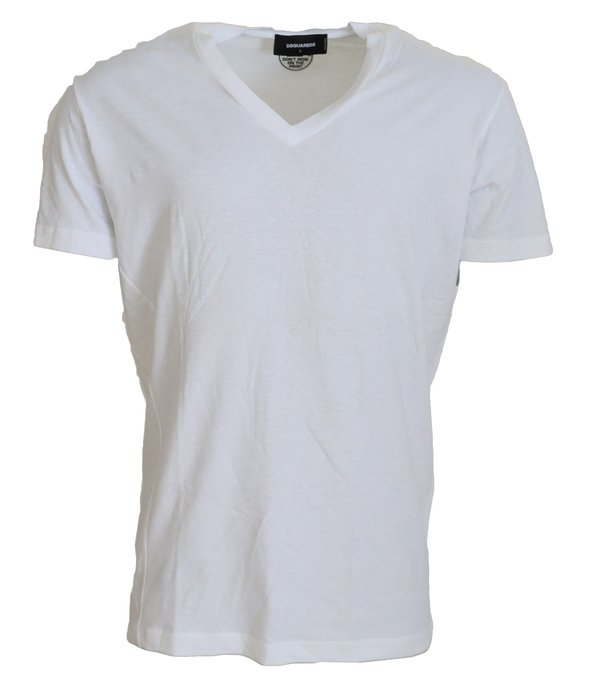 Camiseta de manga corta con cuello en V de lino y algodón en color blanco de Dsquared²